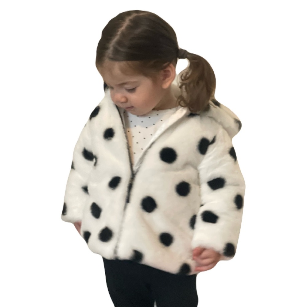 Little Me Toddler 18 Months Polka Dot White Faux Fur Coat Jacket
